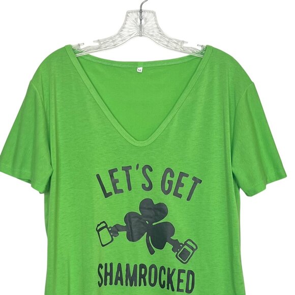 Lets Get Shamrocked St. Patricks Day Tshirt V-Neck Green Size Medium New - Picture 3 of 9
